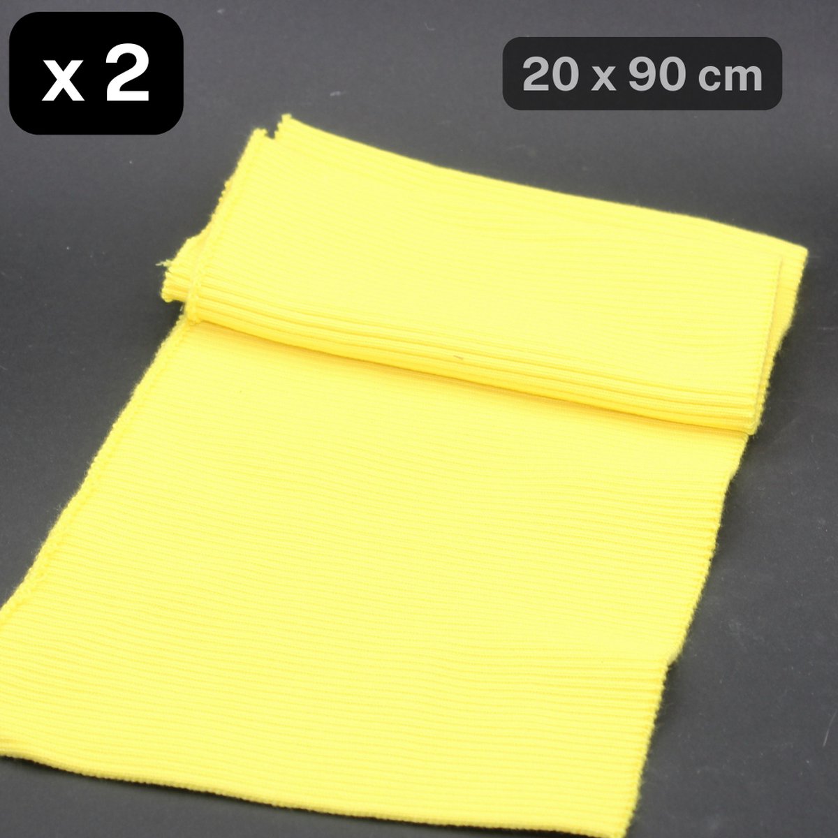 2 RIBBOORDEN/BORDCOTES/BOORDSTOFFEN voor Jassen, Maat 20CM op 90CM, Kleur GEEL L