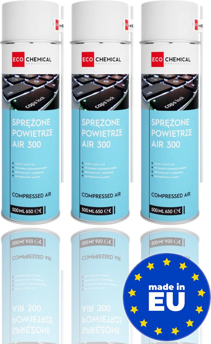 3 x 500ML Perslucht Spuitbus Set - Compressed Air Duster - Professionele Reiniging voor PC & Elektronica - EU-Made