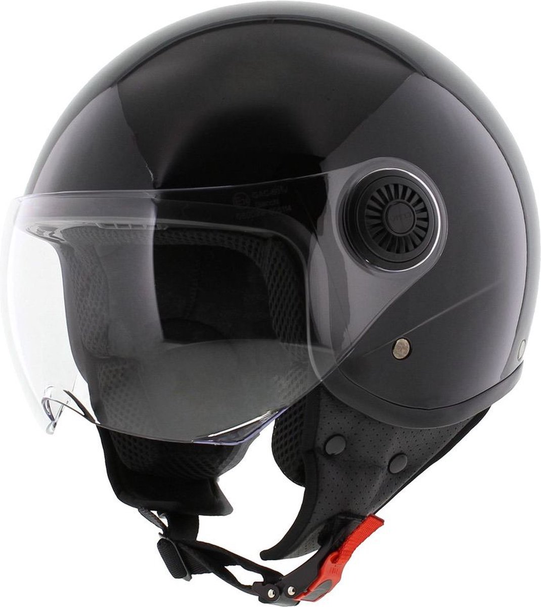 Vito Loreto Jethelm Motorhelm (glans zwart, XL)