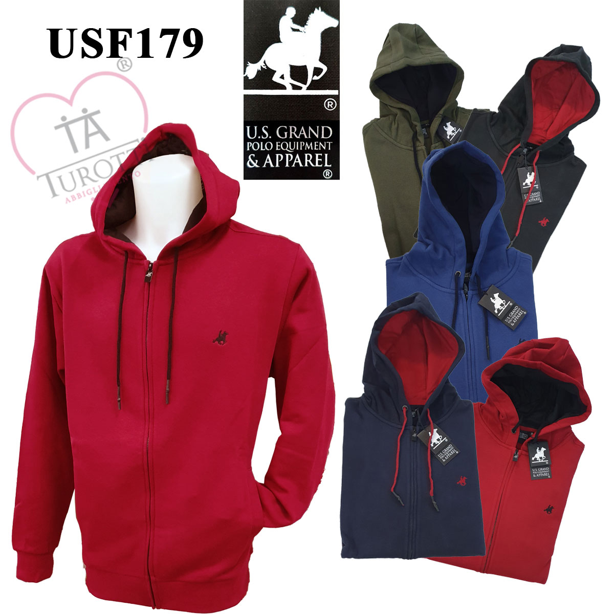 US GRAND MEN'S WHITE ZIP-UP SWEATSHIRT