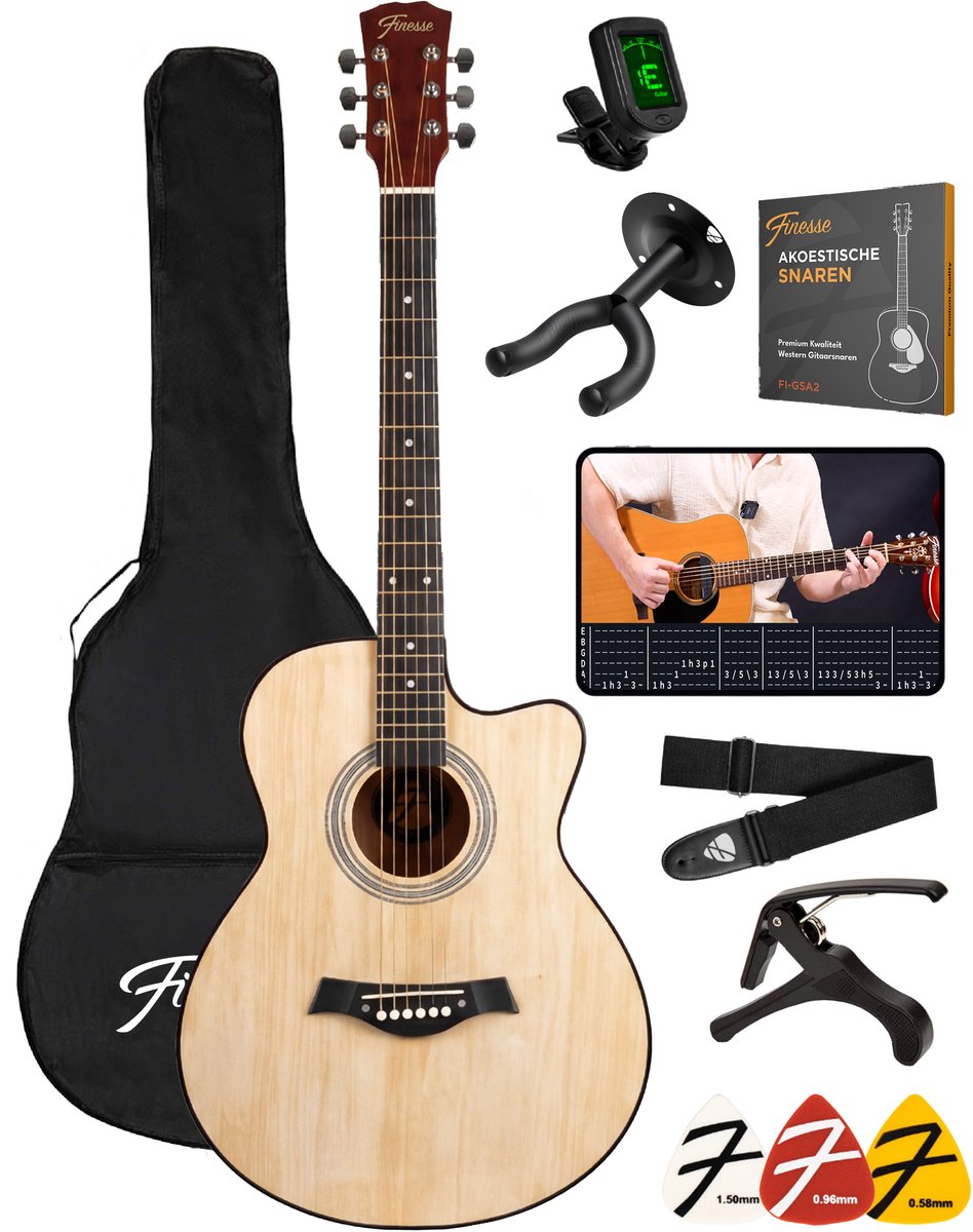 Finesse Akoestische Gitaar 4/4 met Videocursus