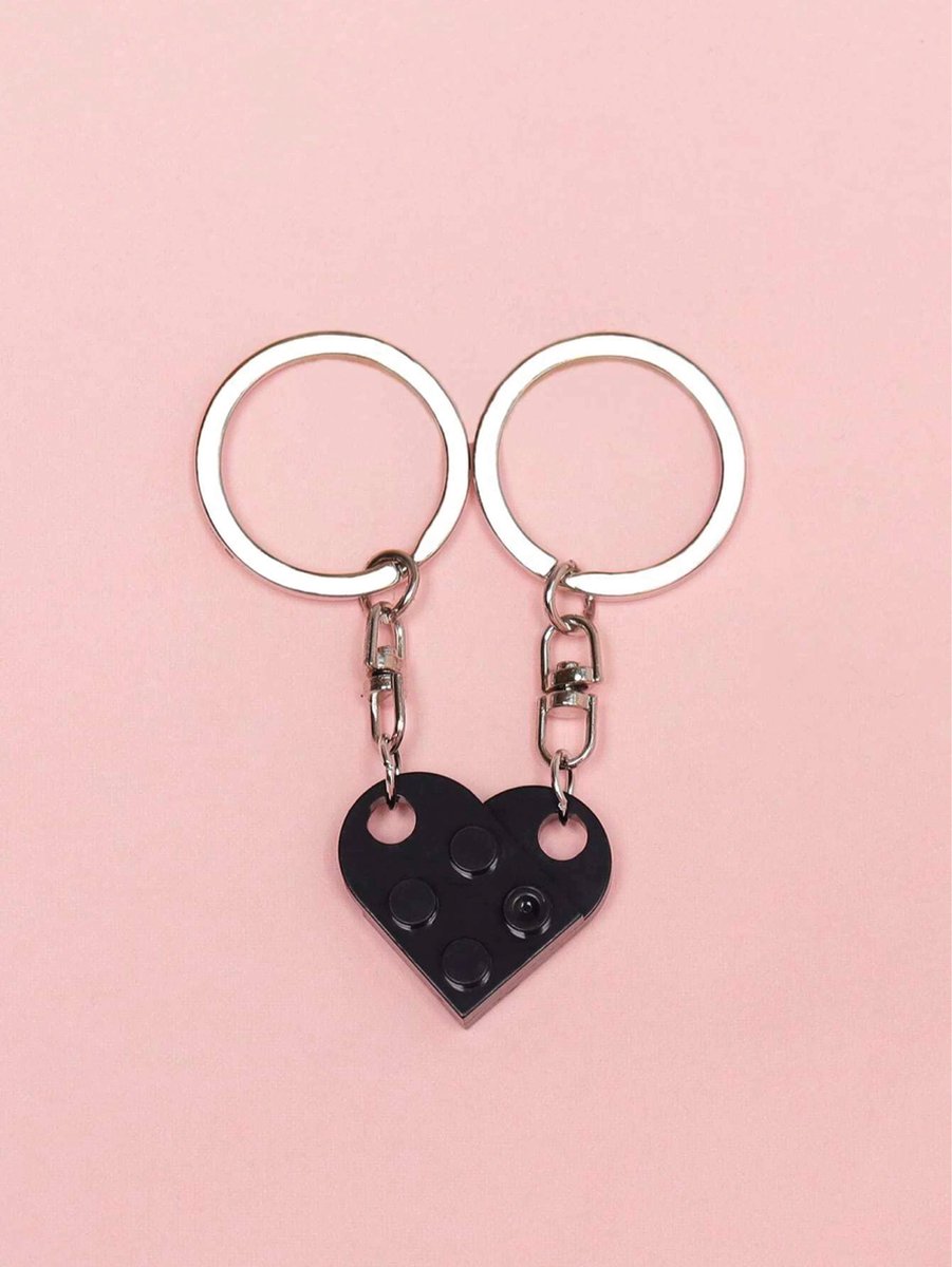 Bouwstenen sleutelhanger - Imitatie bouwsteen hart - brick keychain - Vriendschap - Geliefde - BFF - Zwart