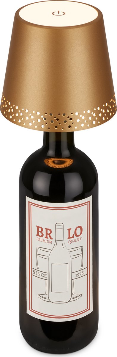 BRILONER Flaska - LED Tafellamp oplaadbaar - fles top lamp - dimbaar met touch - voor binnen en buiten - draadloos - goud - Ø11x9 cm