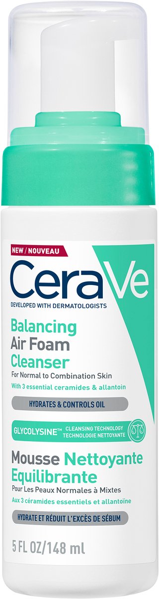 CeraVe Balancing Air Foam Reiniger - Voor een normale tot Gemengde huid - Met Glycolysine, 3 Essentiële Ceramiden en Allantoïne - 148ml
