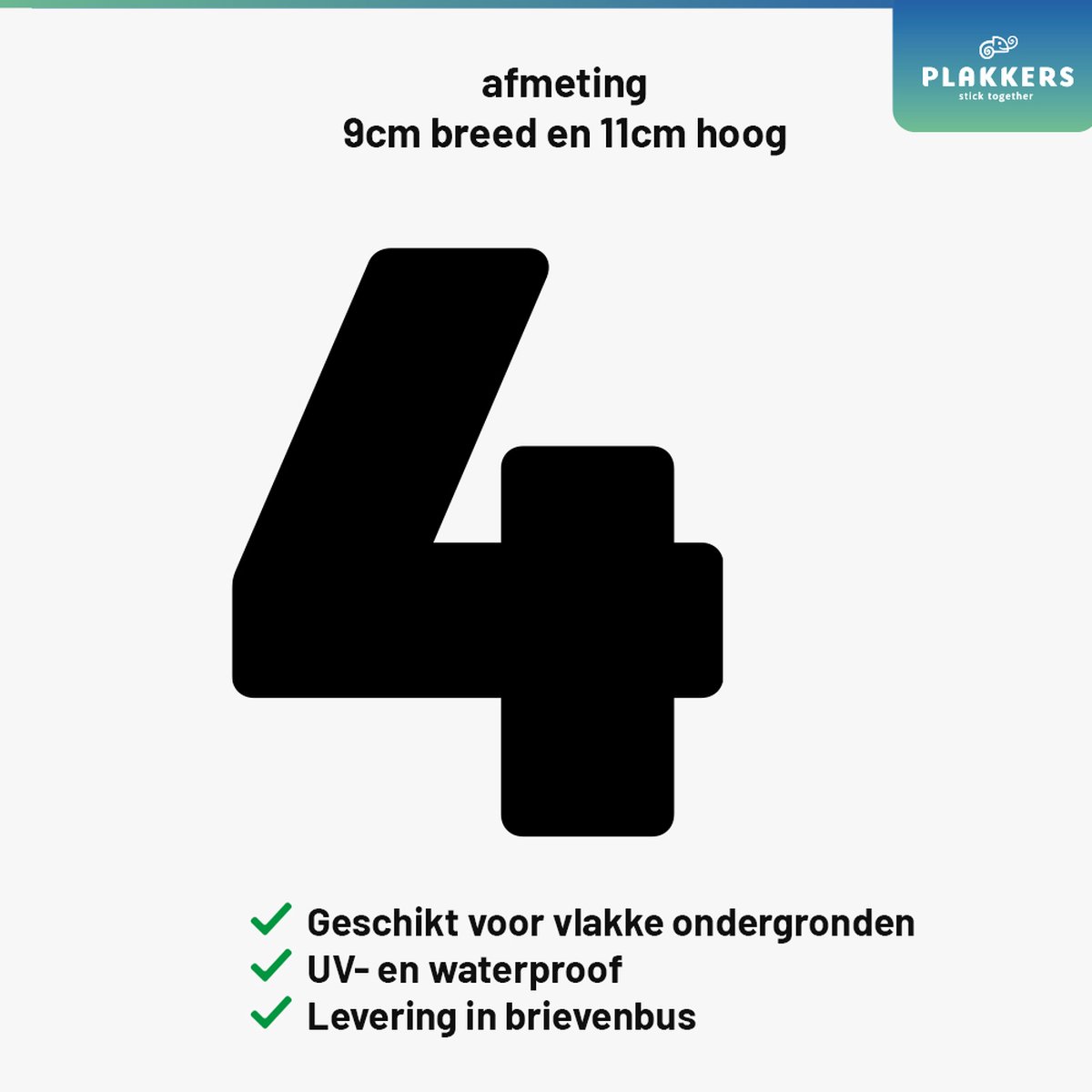 Cijfersticker Nummer 4 Zwart - Brievenbus - Container - Deur