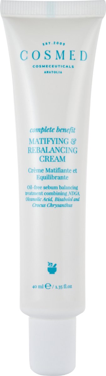 Cosmed Complete Benefit – Matifying and Rebalancing Cream – Matterende Dagcrème – Olievrije Anti-Glans Formule voor Vette en Acnegevoelige Huid – 40 ml