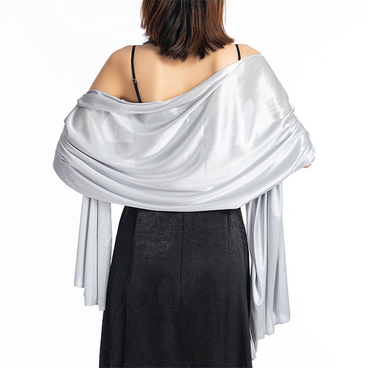Dames Sjaal - Zachte Avondsjaal - Ademend Polyester - Bruiloft & Feest Accessoire - Voor Vrouwen - Licht Zilver - 200x70cm - 1 Stuk