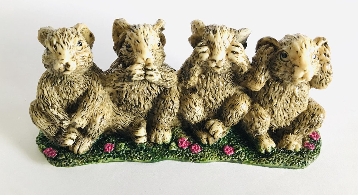 Horen zien zwijgen en bewegen konijnjes 13x5.5x5cm