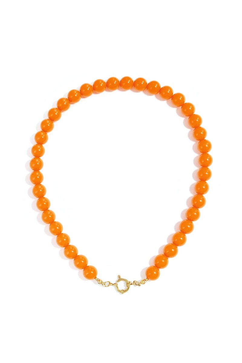 Ketting met kralen en frontsluiting-12mm Oranje- koningsdag