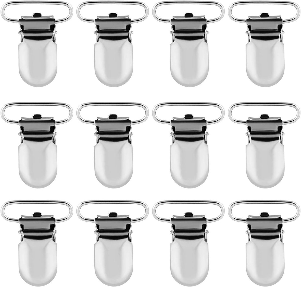 Metalen Fopspeenclips, Fopspeenkettingen voor Baby's, Vervangingen voor Beugels, 25 mm, Set van 12, Zilverkleurig