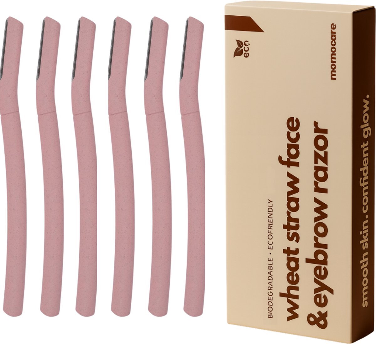 MomoCare Dermaplaning 6x – Duurzame Wenkbrauw en Gezicht Scheermesjes van Tarwestro – Eyebrow Razor en Trimmer voor Vrouwen