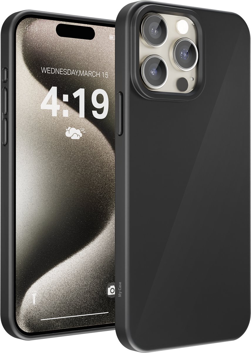 My Case telefoonhoesje geschikt voor Apple iPhone 15 Pro hoesje Zwart siliconen - backcover hoes - optimale bescherming - zwart