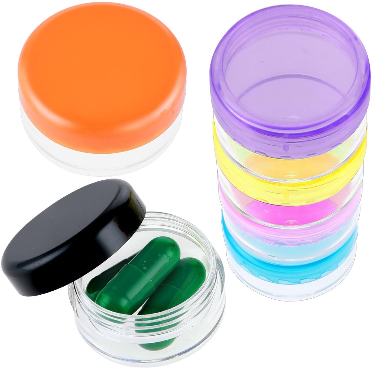Pillendoos - Medicijndoos - Compact En Transparant Met Schroefdop - 6 Stuks - Voor Reis En Dagelijks Gebruik In Meerdere Kleuren