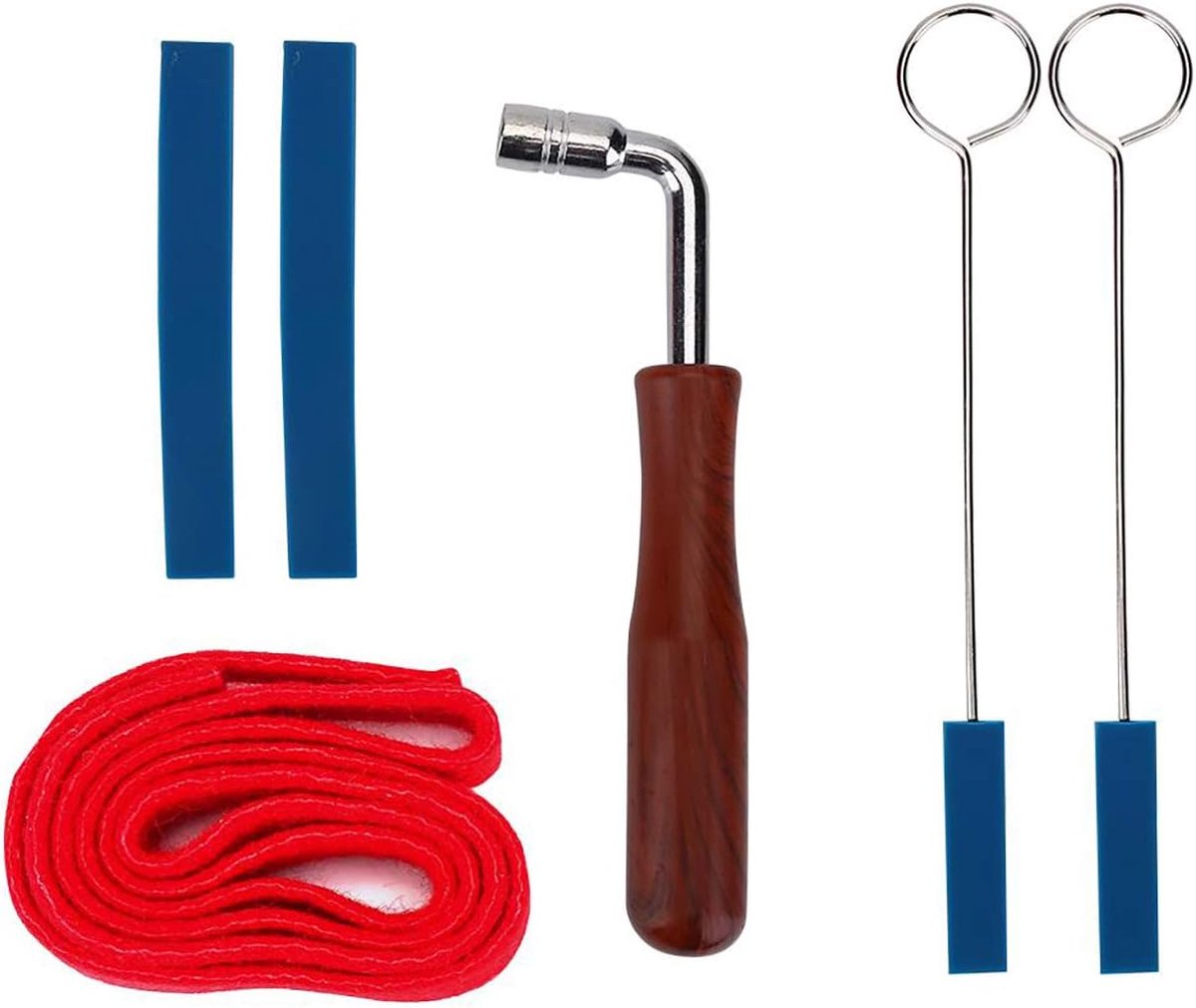 Professionele Pianostemset - Set van 6 - 1xPianostemhamer, 2xLange Dempers, 2xKorte Mutes met Handvat, 1xTemperamentstrip - Piano Tuner Gereedschap - Professionele Metalen Rubber Tuning Mute Kit - Blauw