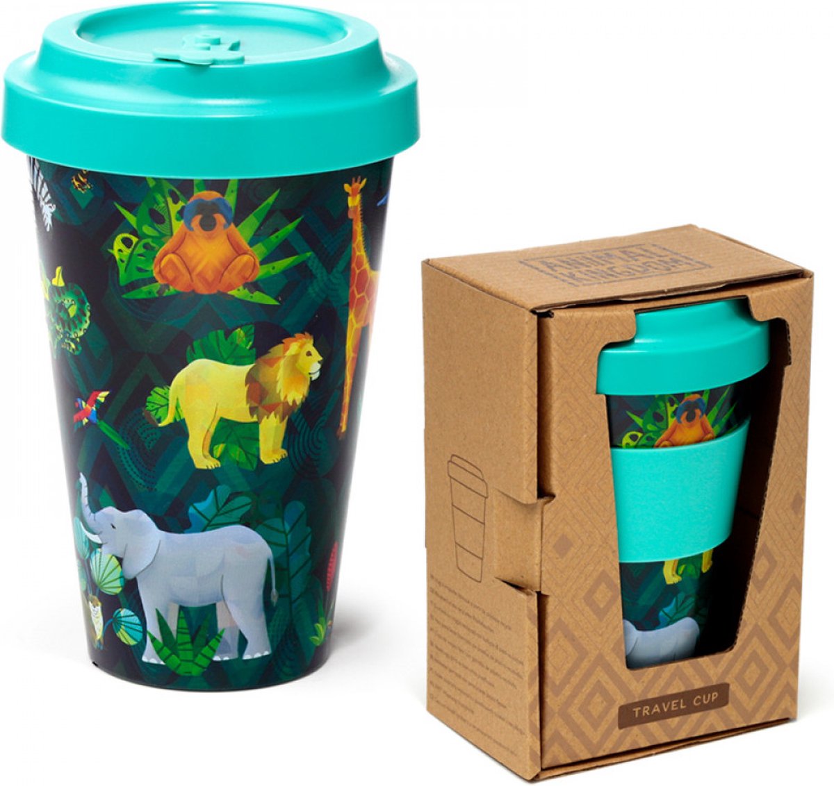 Reisbeker/Travel Cup - Animal Kingdom - RPET & Siliconen - Lichtblauw - 400ml