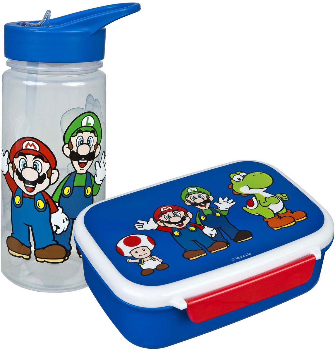 Super Mario Lunchset - Lunchbox - Drinkfles - Blauw - Lunchbox Kinderen