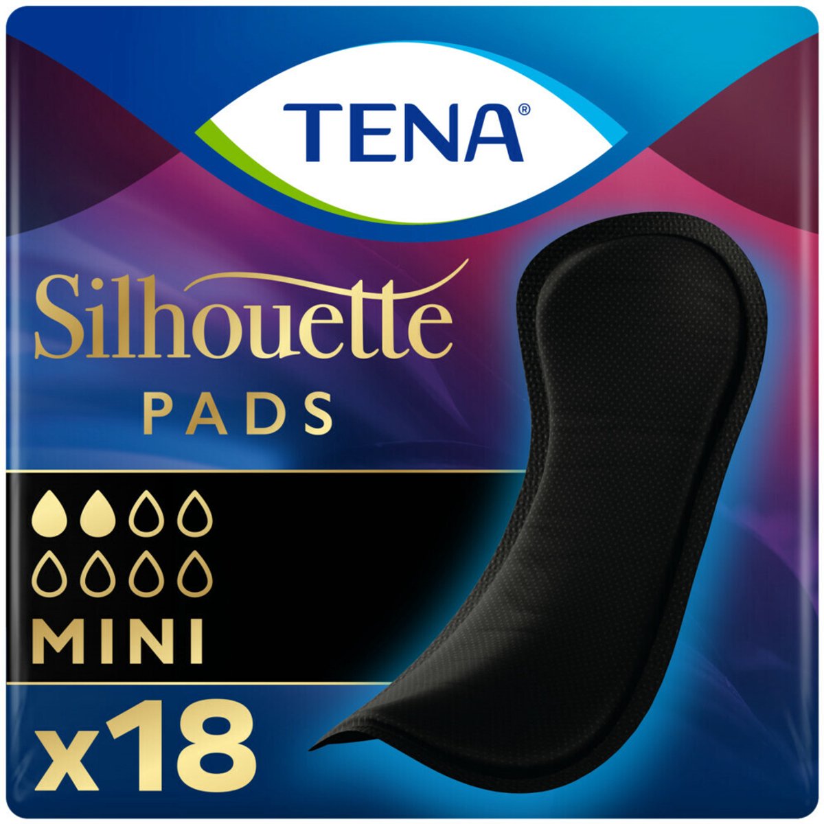 TENA Silhouette Pads Black Mini - 3 x 18 stuks - Voordeelverpakking