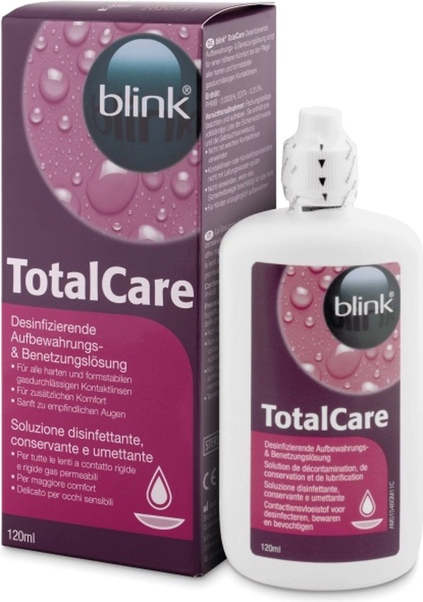 TotalCare - Alles-in-één Lenzenvloeistof 120ml - Voor Harde Lenzen - Reinigen Desinfecteren Bewaren Bevochtigen - Inclusief Lenshouder