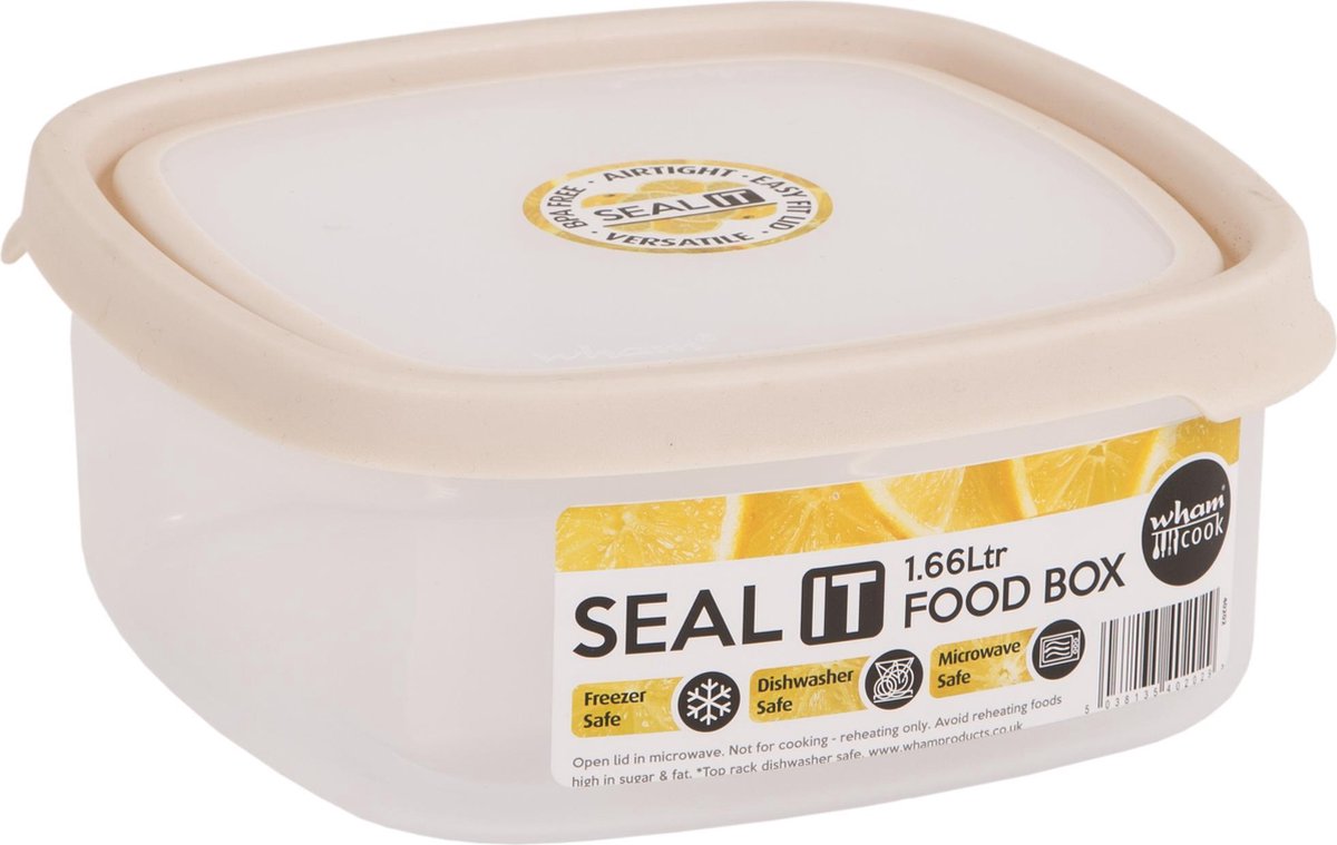 Wham Seal It Vershouddoos - Vierkant - 1,66 Liter - Set van 2 Stuks - Creme