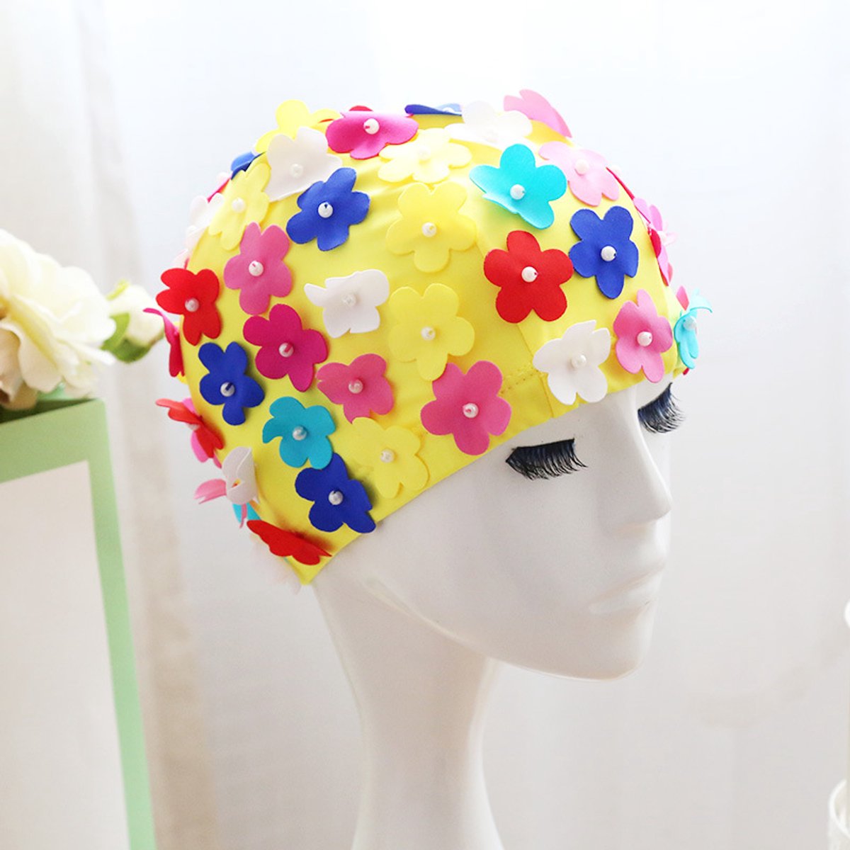 Winkrs -Bloemetjes Badmuts Multicolor - Douche accessoire, douchecap, haarbedekking, zwemmen