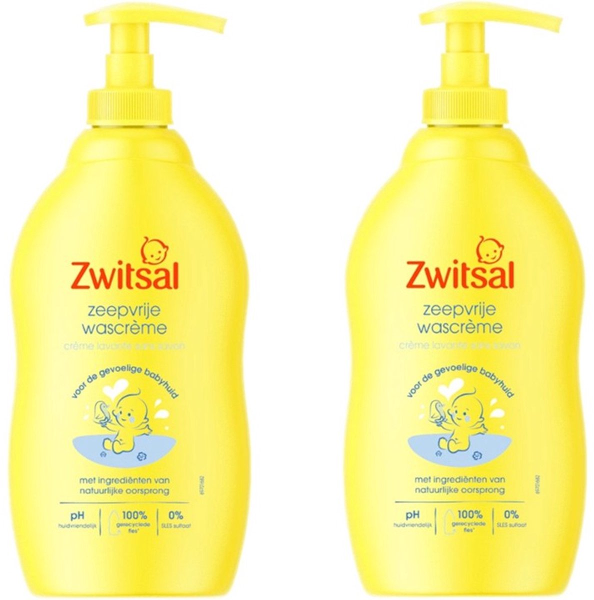Zwitsal - Baby huidverzorging - Zeepvrije Wascrème - 400ml x 2